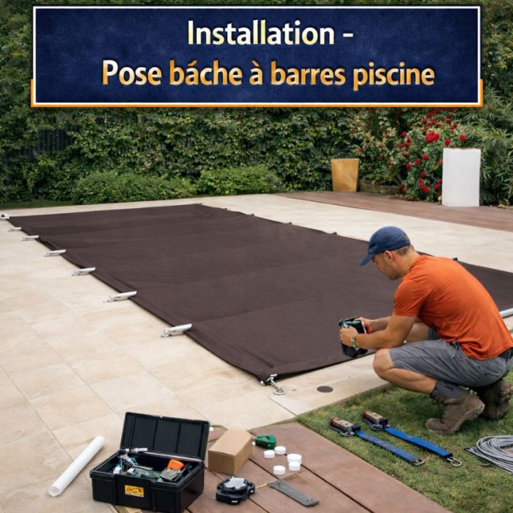 installation b&acirc;che &agrave; barres piscine- 34 - Montpellier  - Distripool