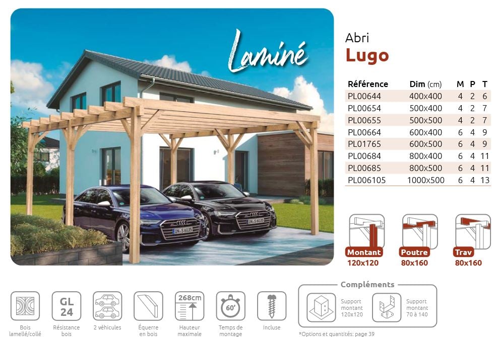 fiche technique abri carport LUGO