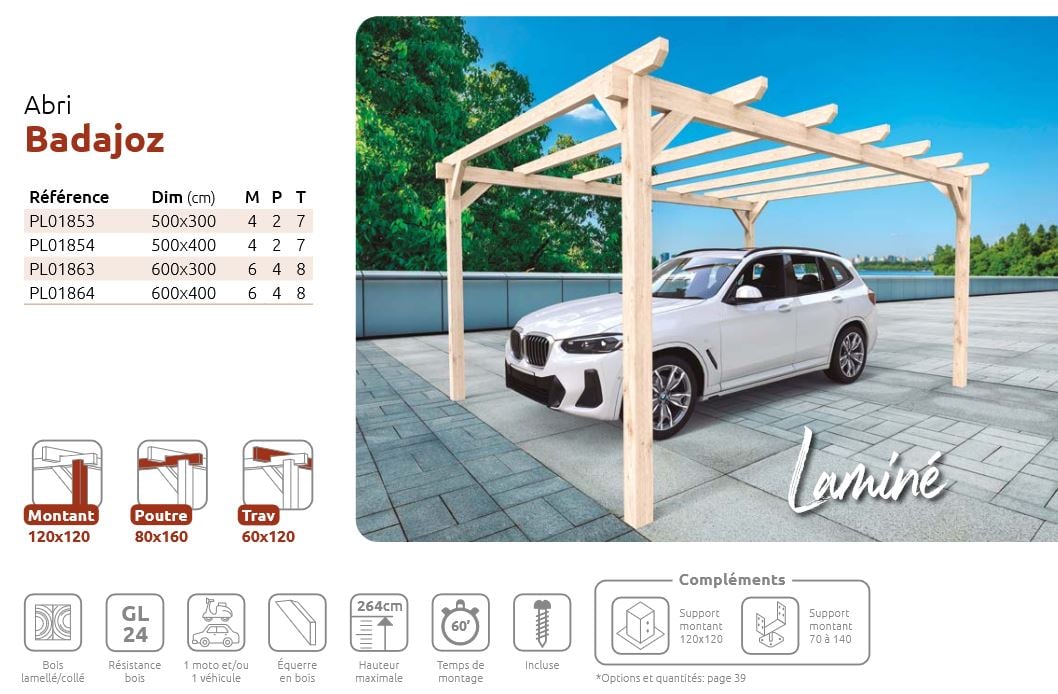 fiche technique carport BADAJOZ