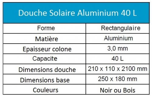 douche-solaire-40-litres-aluminium-bois-noir-caracteristique
