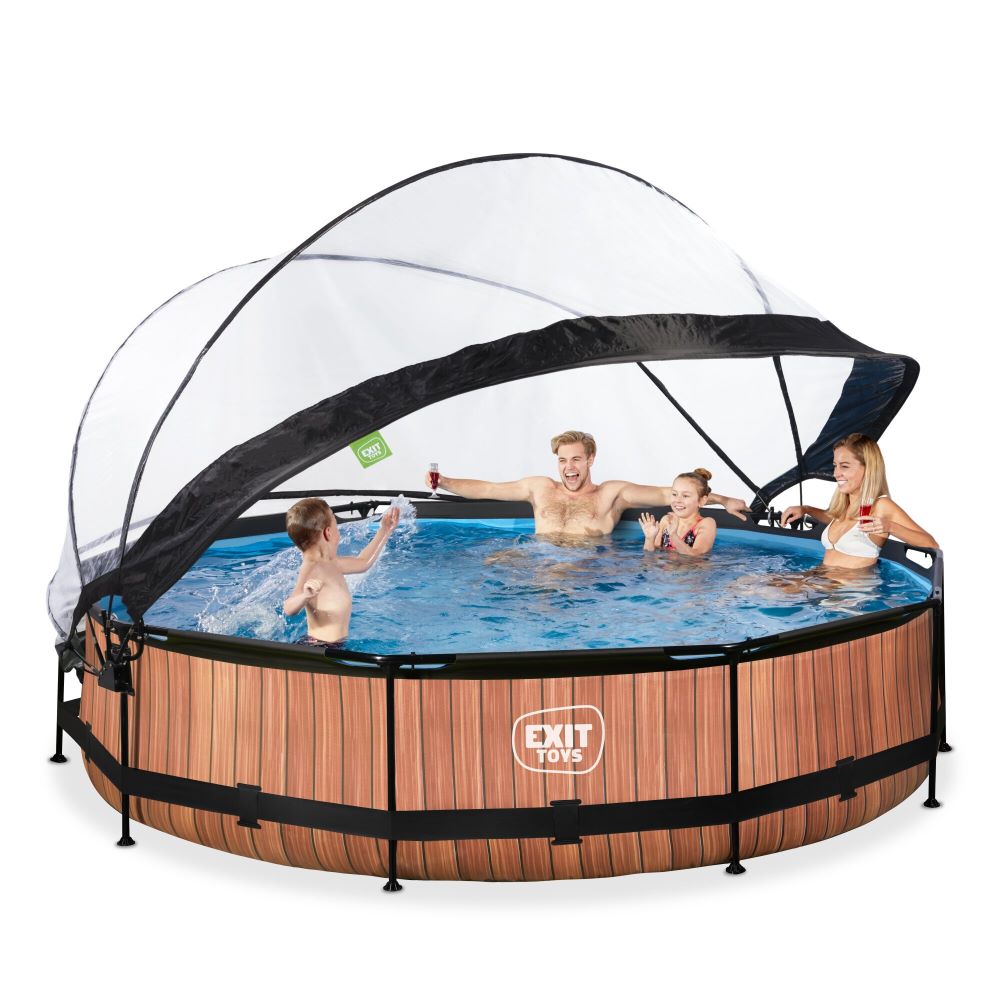 piscine-exit-wood-o360x76cm-avec-pompe-filtrante-et-dome-marron