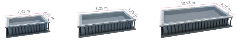 dimensions de nos piscine effet miroir BLOC KIT