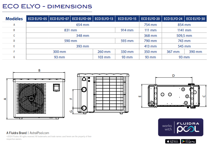 pompe-chaleur-piscine-Eco Elyo-dimensions