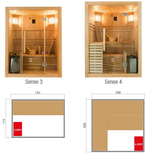 dimensions collection sauna SENSE FRANCE SAUNA