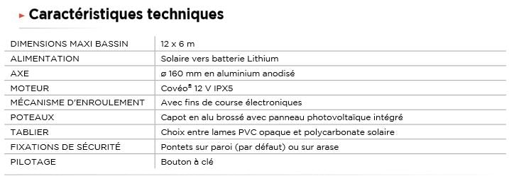 fiche technique volet solaire piscine